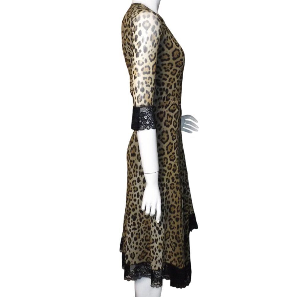 FUZZI/JEAN PAUL GAULTIER Dress, S, Leopard print, Mesh, Asym Lace hem, Animal - Picture 9 of 13